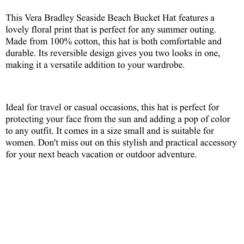Vera Bradley Seaside Beach Reversible Floral Print Cotton Bucket Hat Travel - Picture 5 of 5